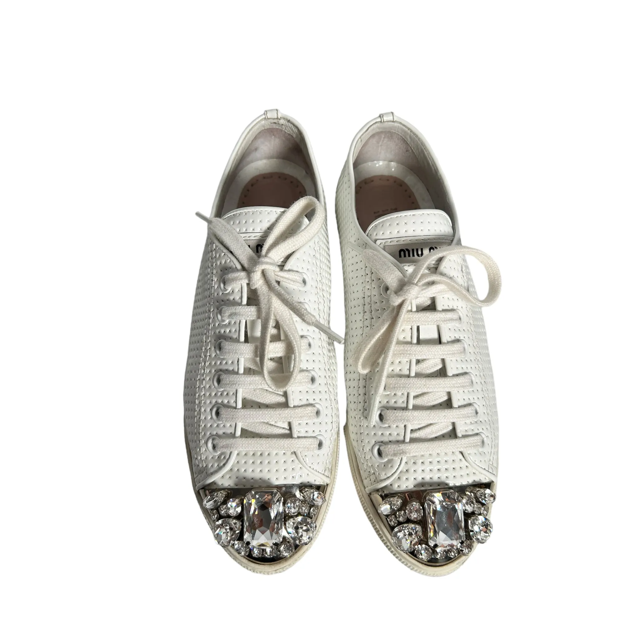 MIU MIU  Leather Crystal Embellishments Sneaker