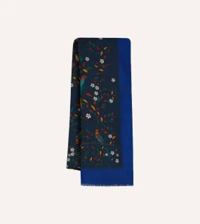 Navy Birds of Paradise Print Wool Scarf