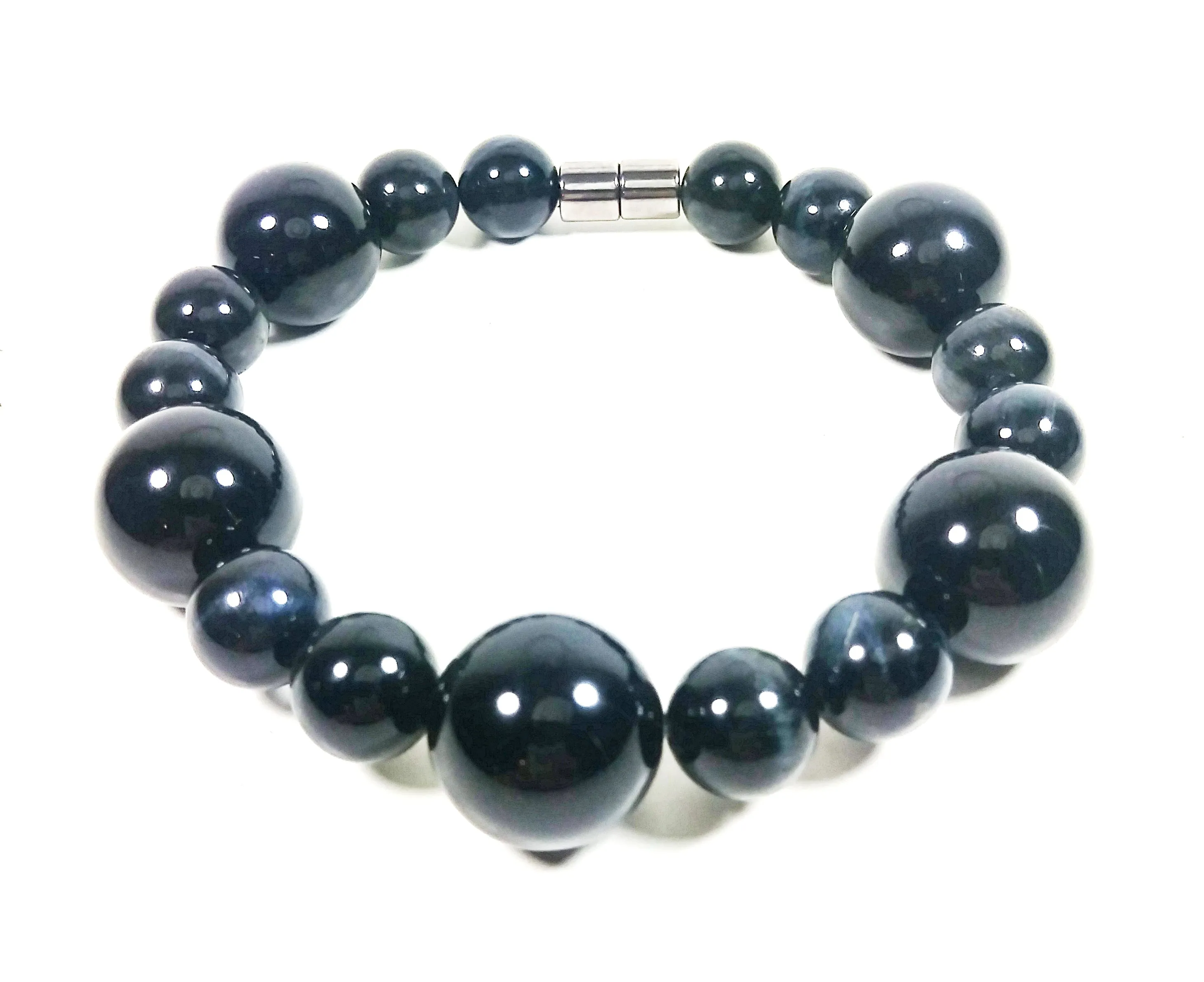 Onyx and Blue Tigers Eye Beaded Bracelet