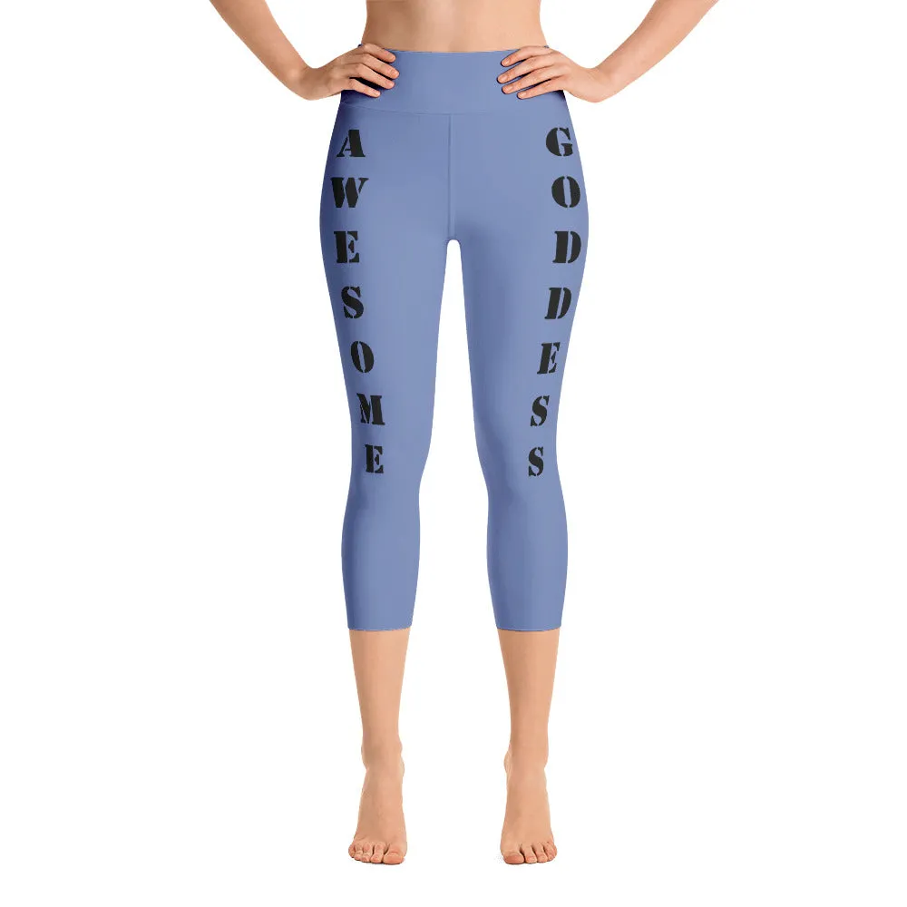 Our best viral leggings blue gray awesome goddess black letters