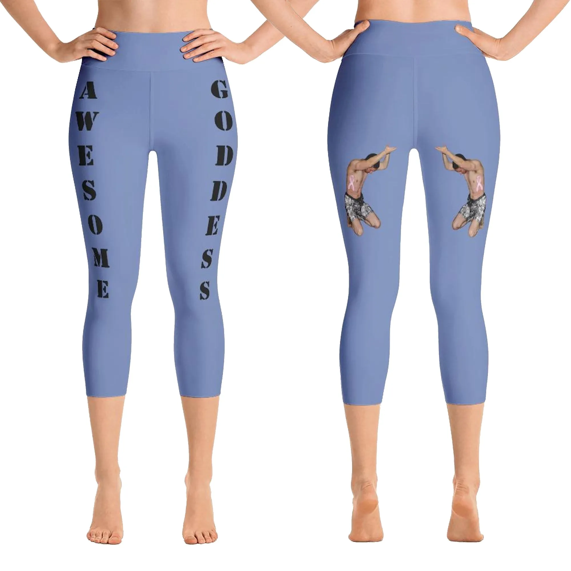 Our best viral leggings blue gray awesome goddess black letters