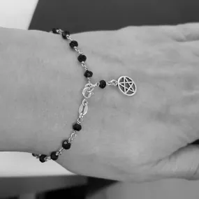 Pentagram Black Onyx Bracelet, Sterling Silver