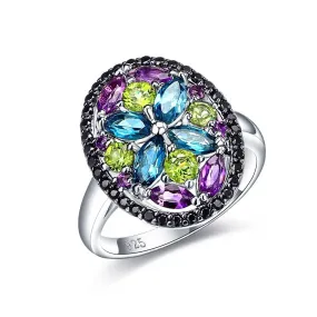 Peridot Blue Topaz Amethyst Gemstone 925 Sterling Silver Ring