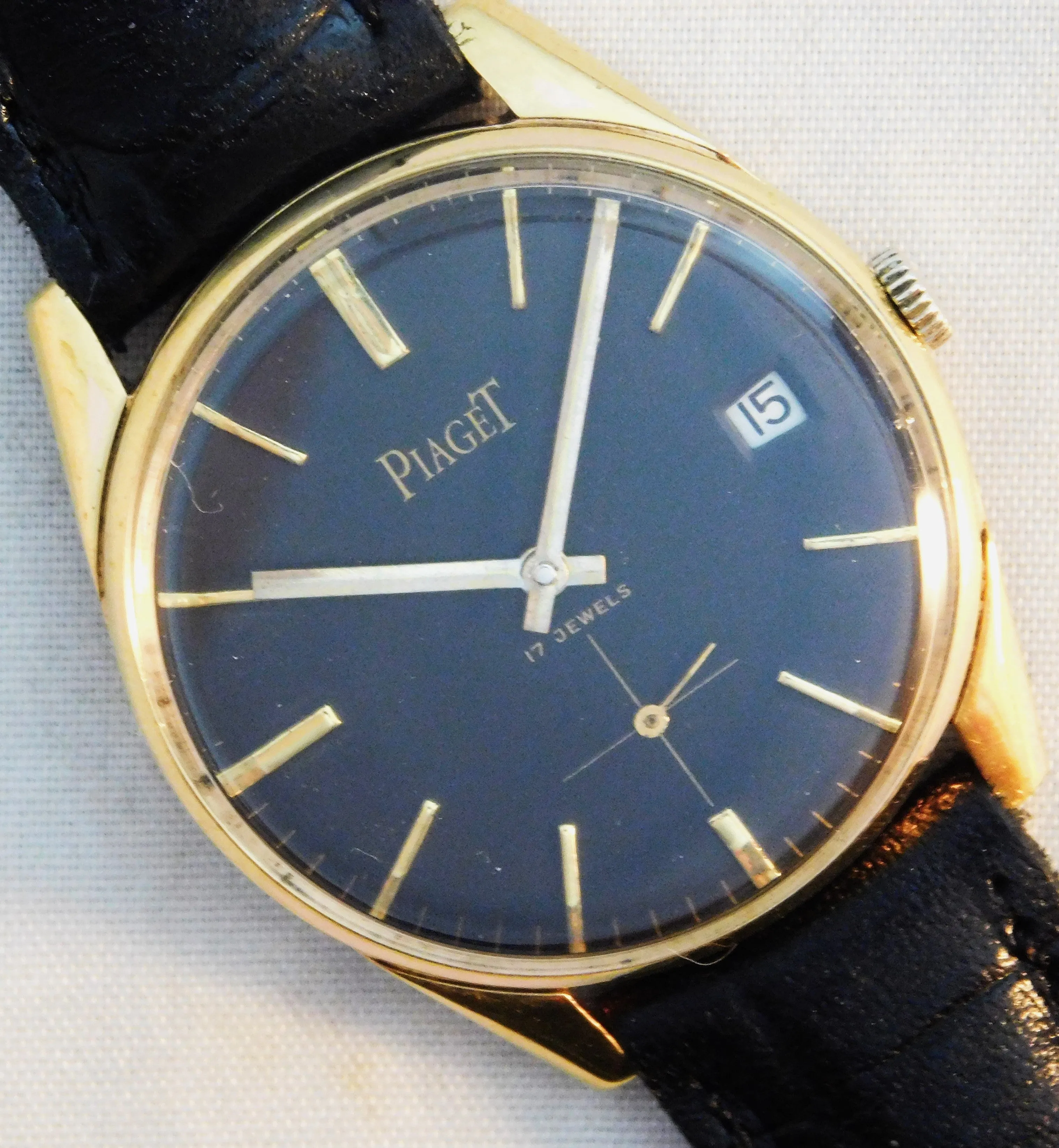 Piaget Classic Black Dial 18K GP Manual Wind Swiss Made 1950's Mens Watch....34mm