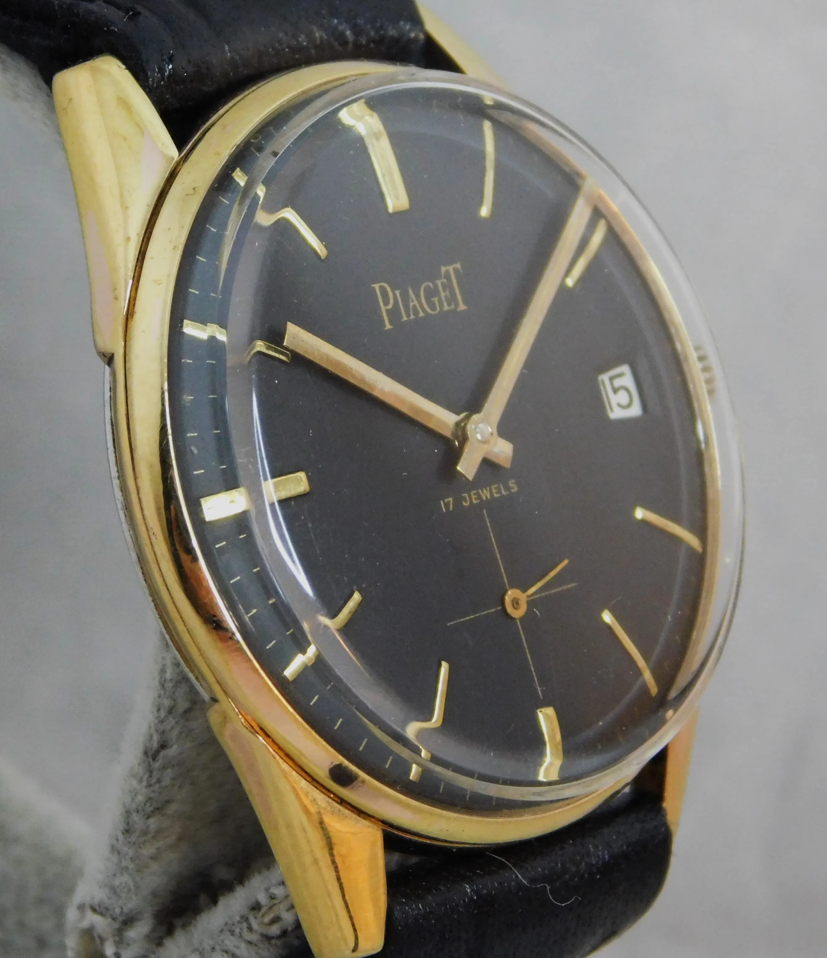 Piaget Classic Black Dial 18K GP Manual Wind Swiss Made 1950's Mens Watch....34mm