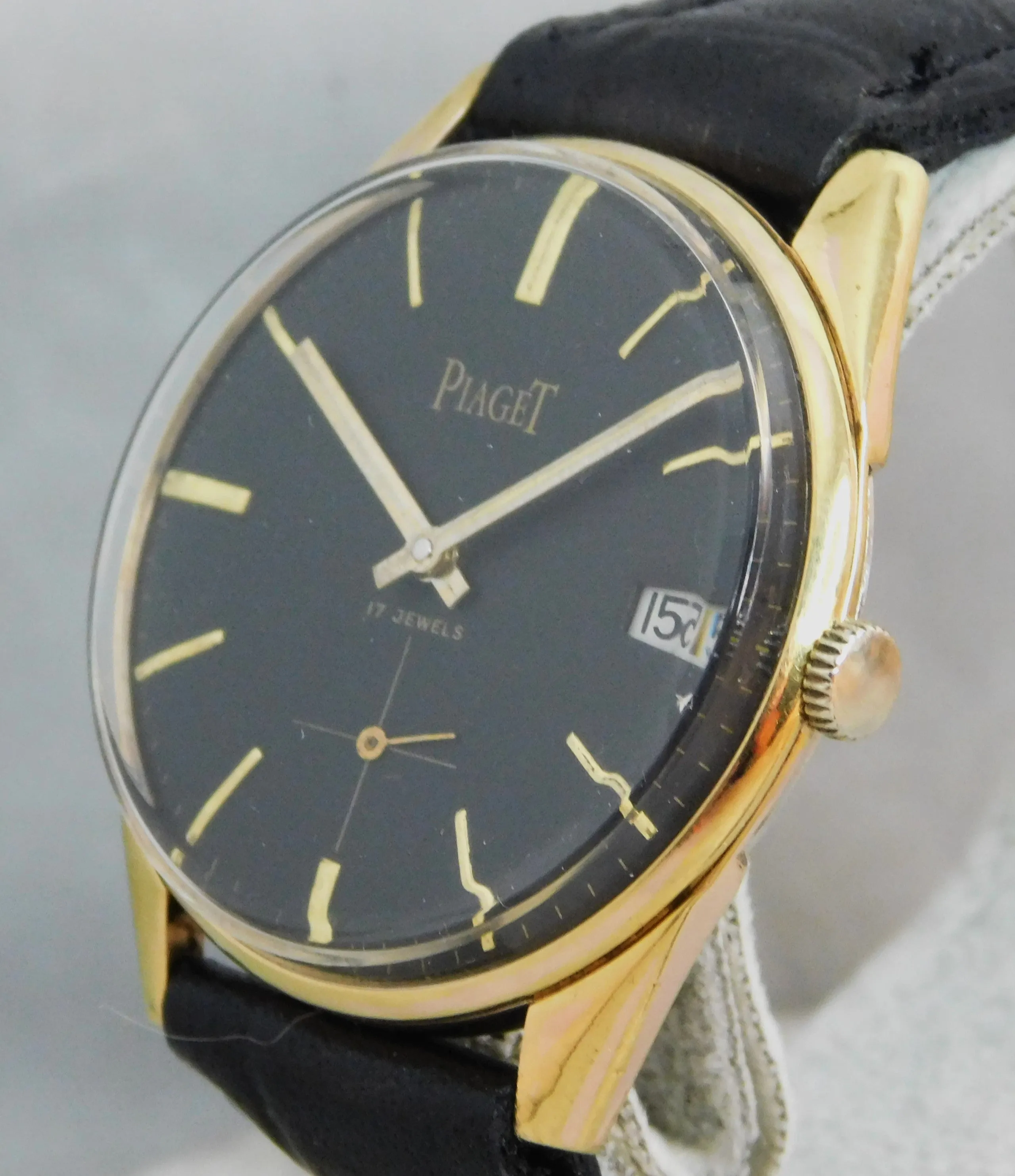 Piaget Classic Black Dial 18K GP Manual Wind Swiss Made 1950's Mens Watch....34mm