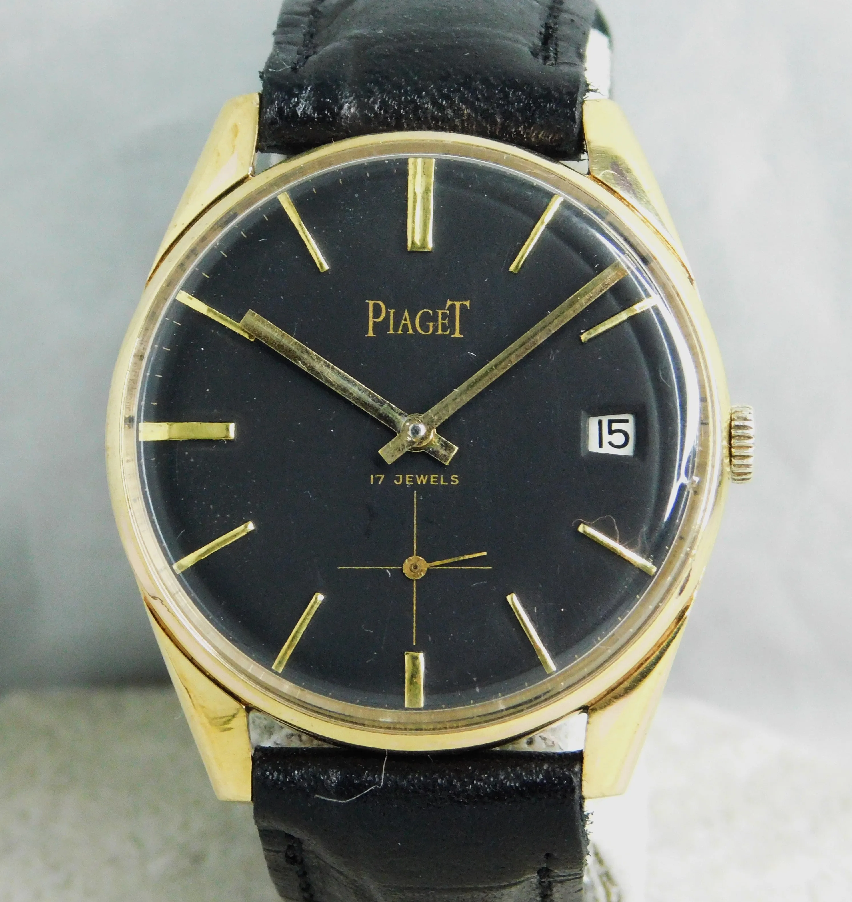 Piaget Classic Black Dial 18K GP Manual Wind Swiss Made 1950's Mens Watch....34mm