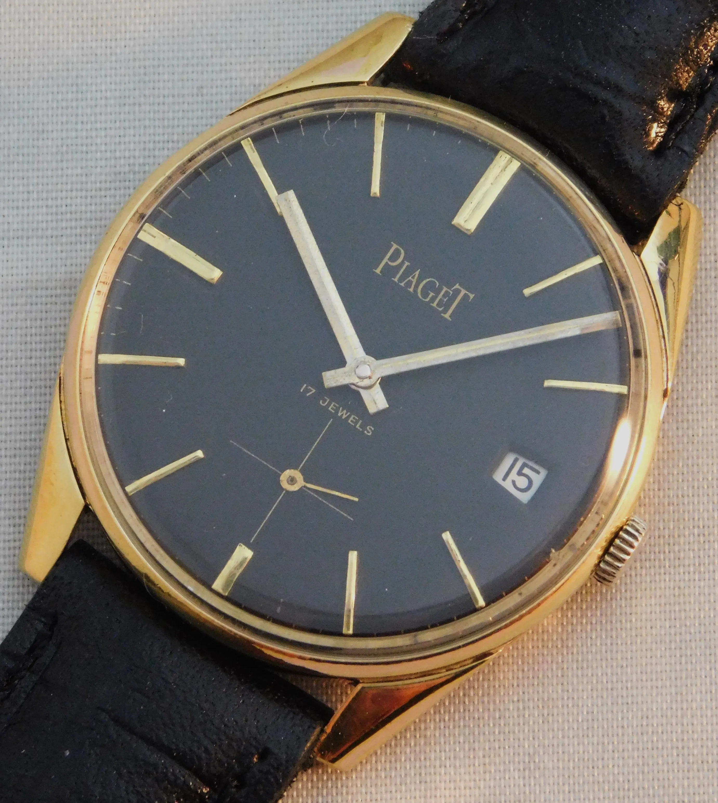 Piaget Classic Black Dial 18K GP Manual Wind Swiss Made 1950's Mens Watch....34mm