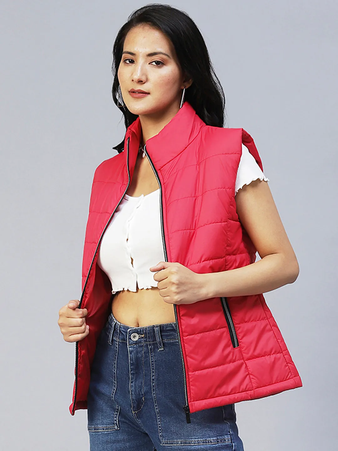 Red Sleeveless Puffer Jacket