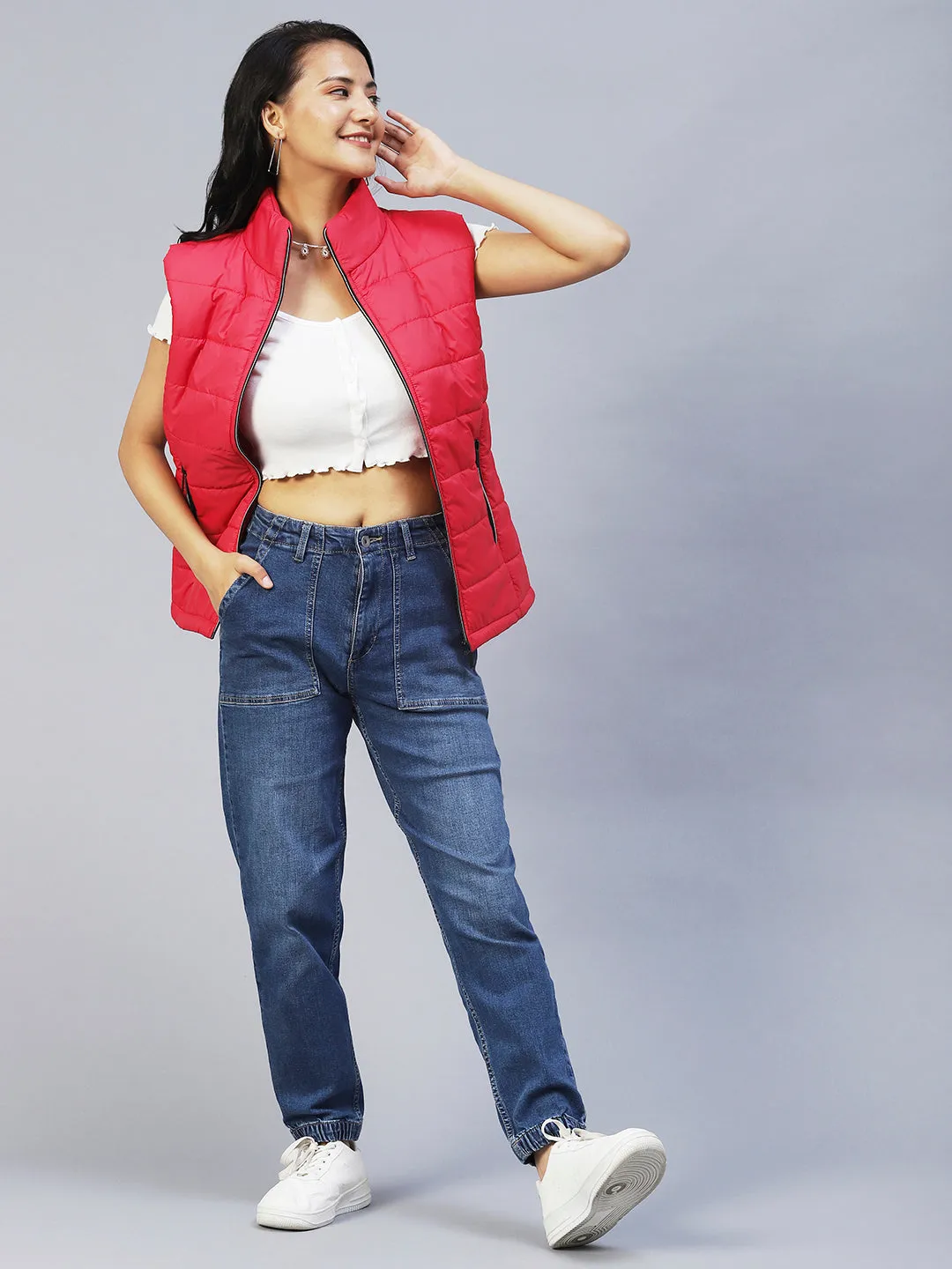 Red Sleeveless Puffer Jacket