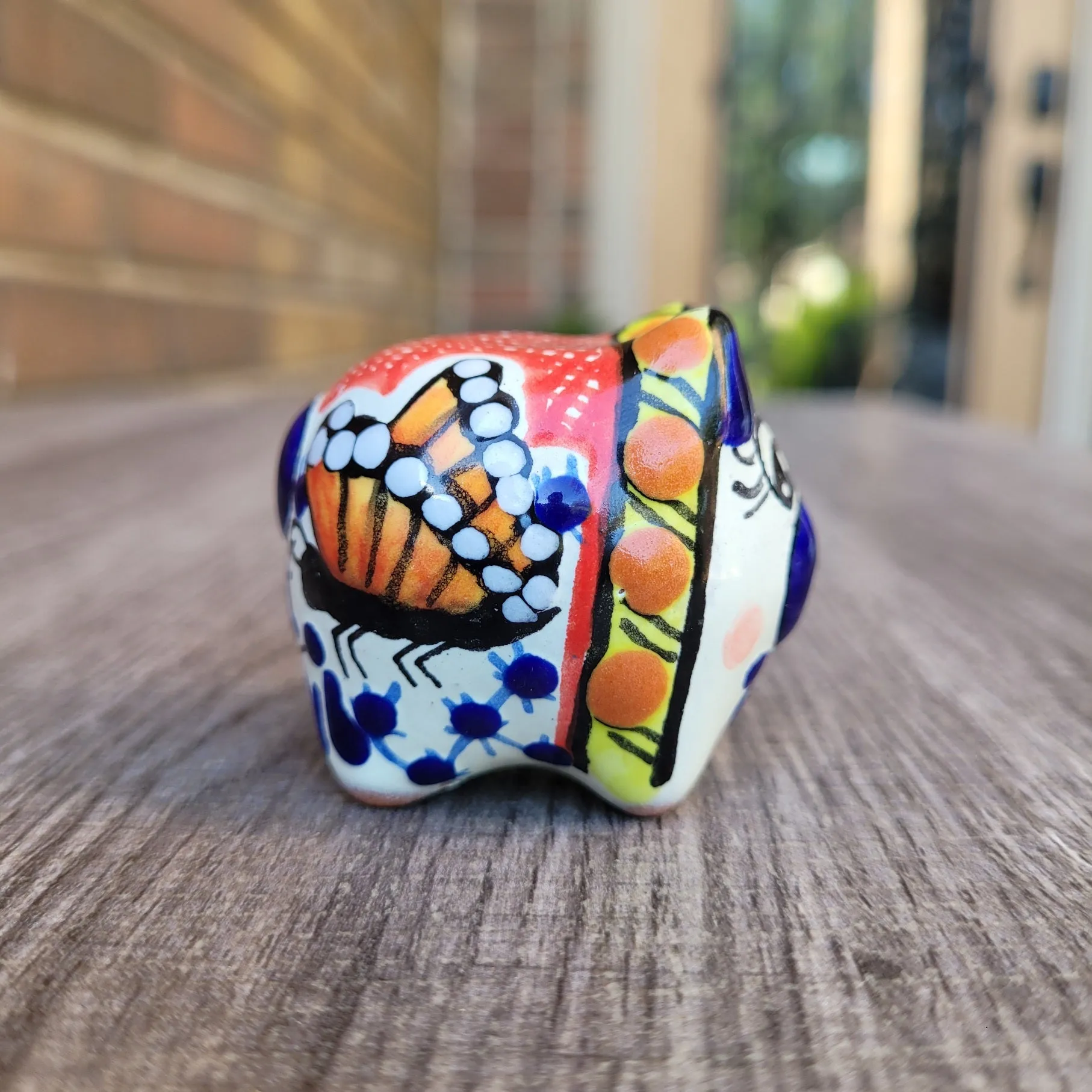 Red/blue Talavera piggy