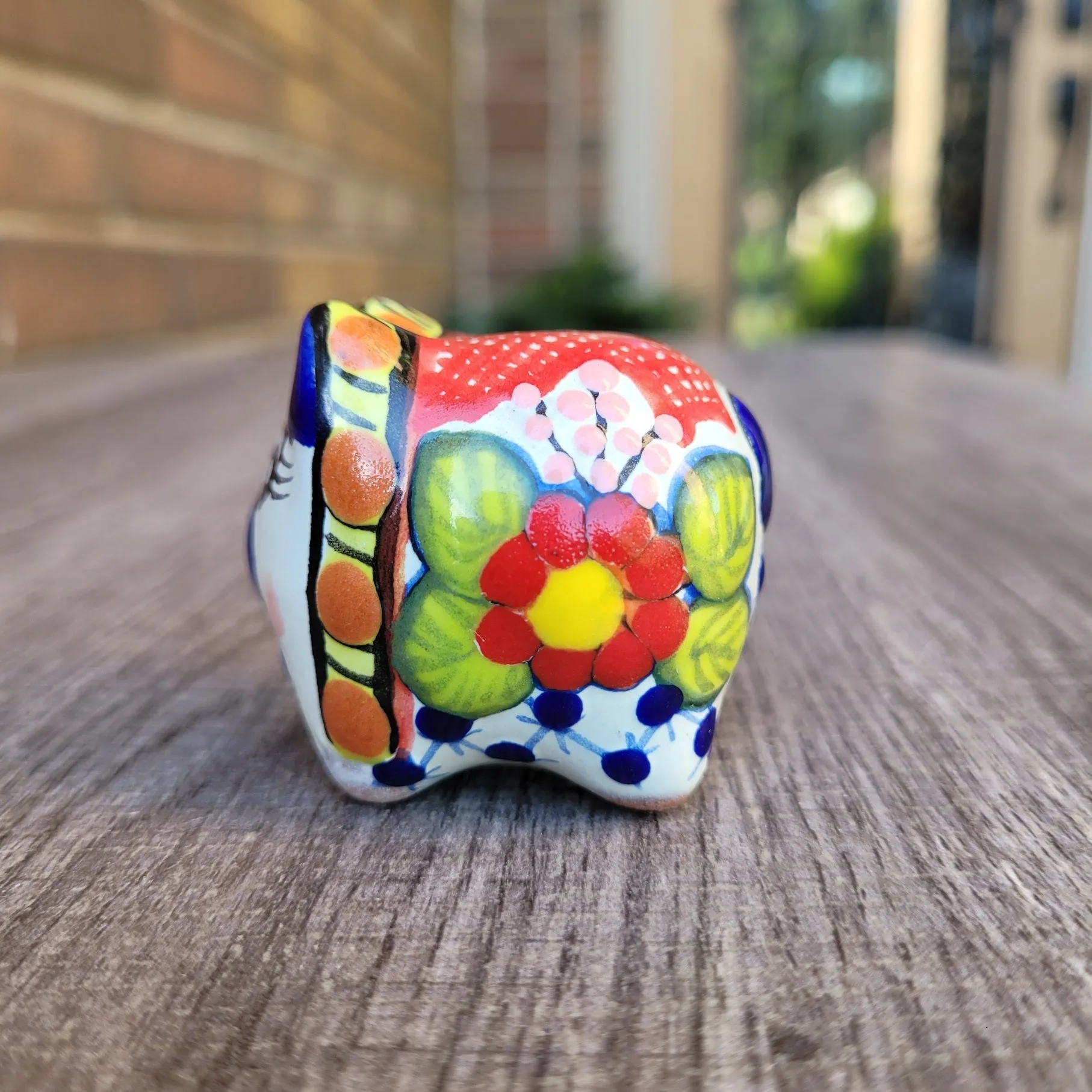 Red/blue Talavera piggy