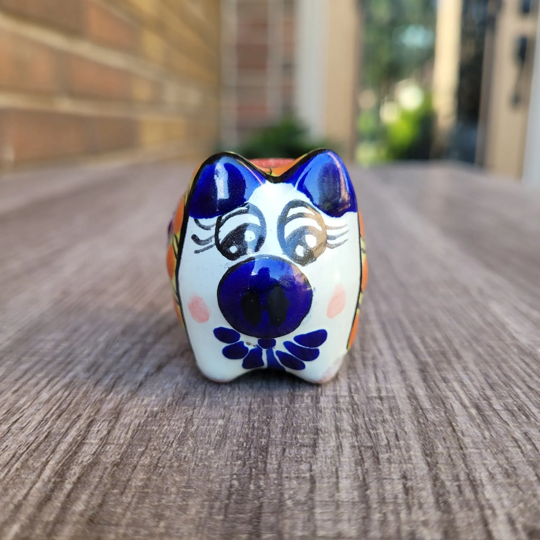 Red/blue Talavera piggy