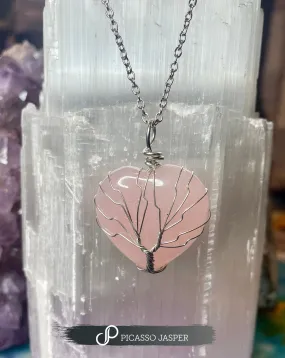 Rose Quartz, Reiki Infused Heart Shaped Pendant   23" Necklace