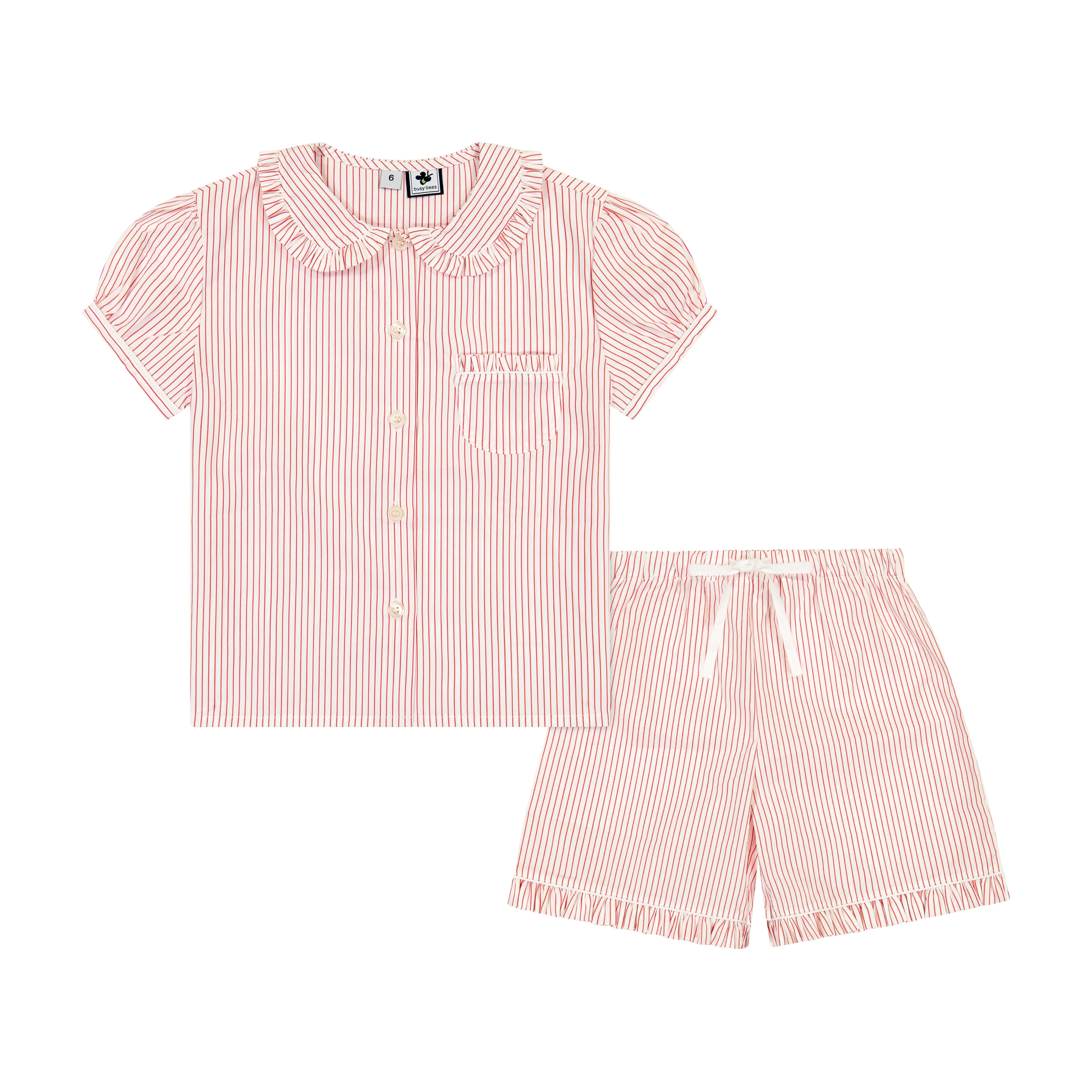 Rosie 2 Piece Short Sleeve Lounge Set Red Stripe