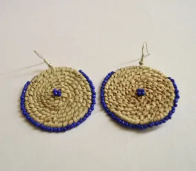 Round dangle earrings, Beach earrings, Straw circle earrings