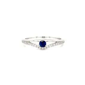 Round Sapphire ring with Twenty-Five Side Diamonds in 14K White Gold