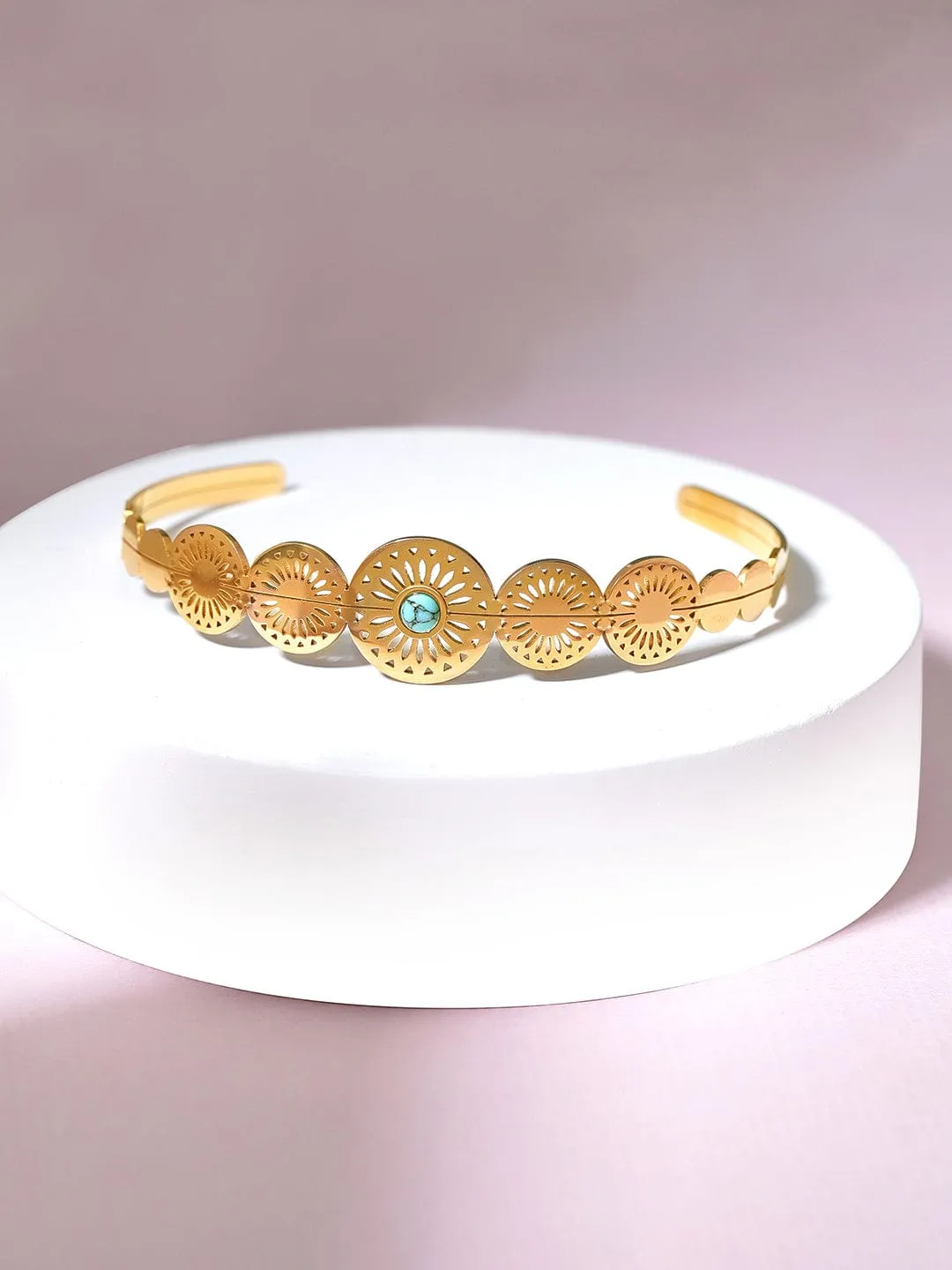 Rubans Voguish 18K Gold Plated Blue Zircons & Filigree Detail Waterproof Bracelet