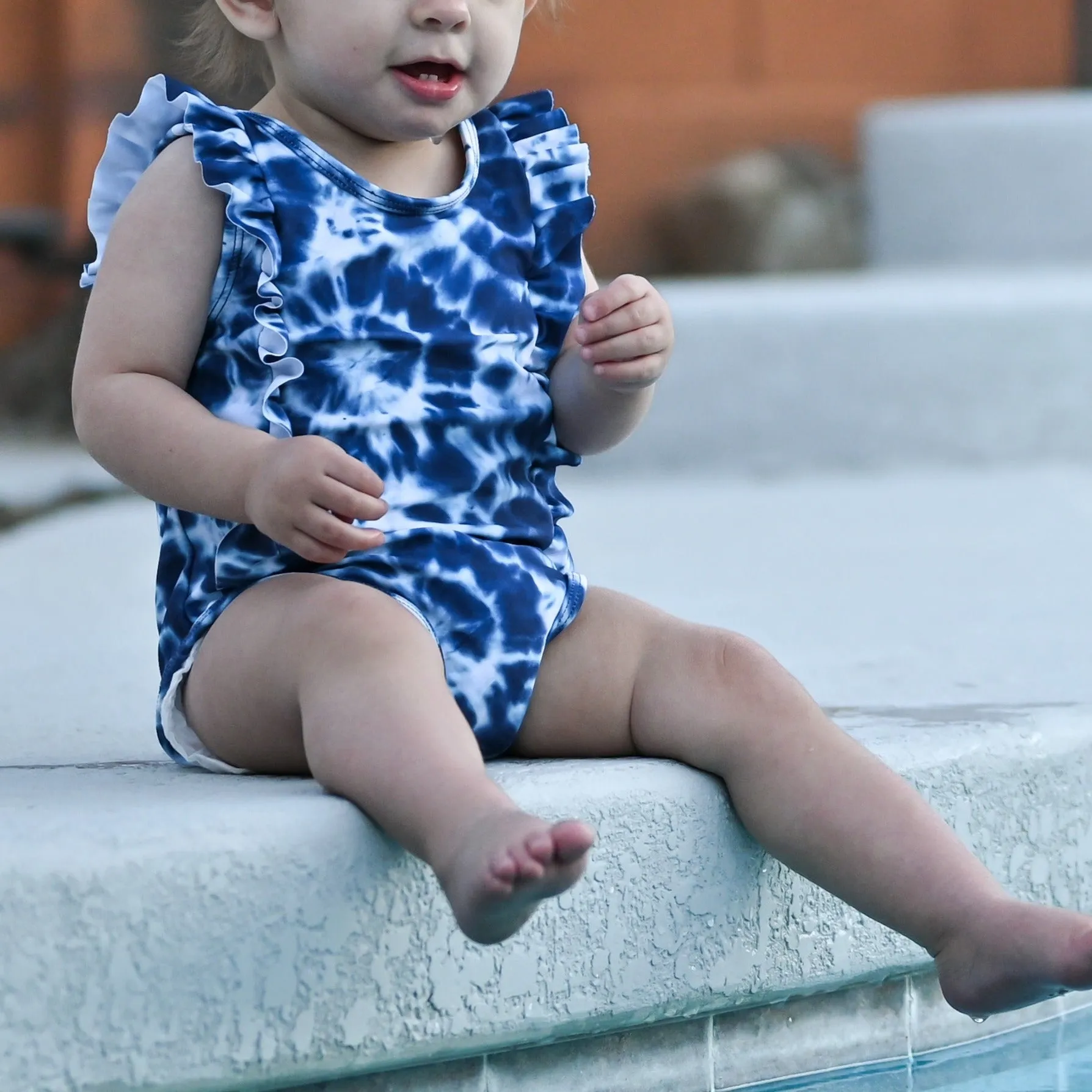 RUFFLE SWIMSUIT- Blue Tie Dye