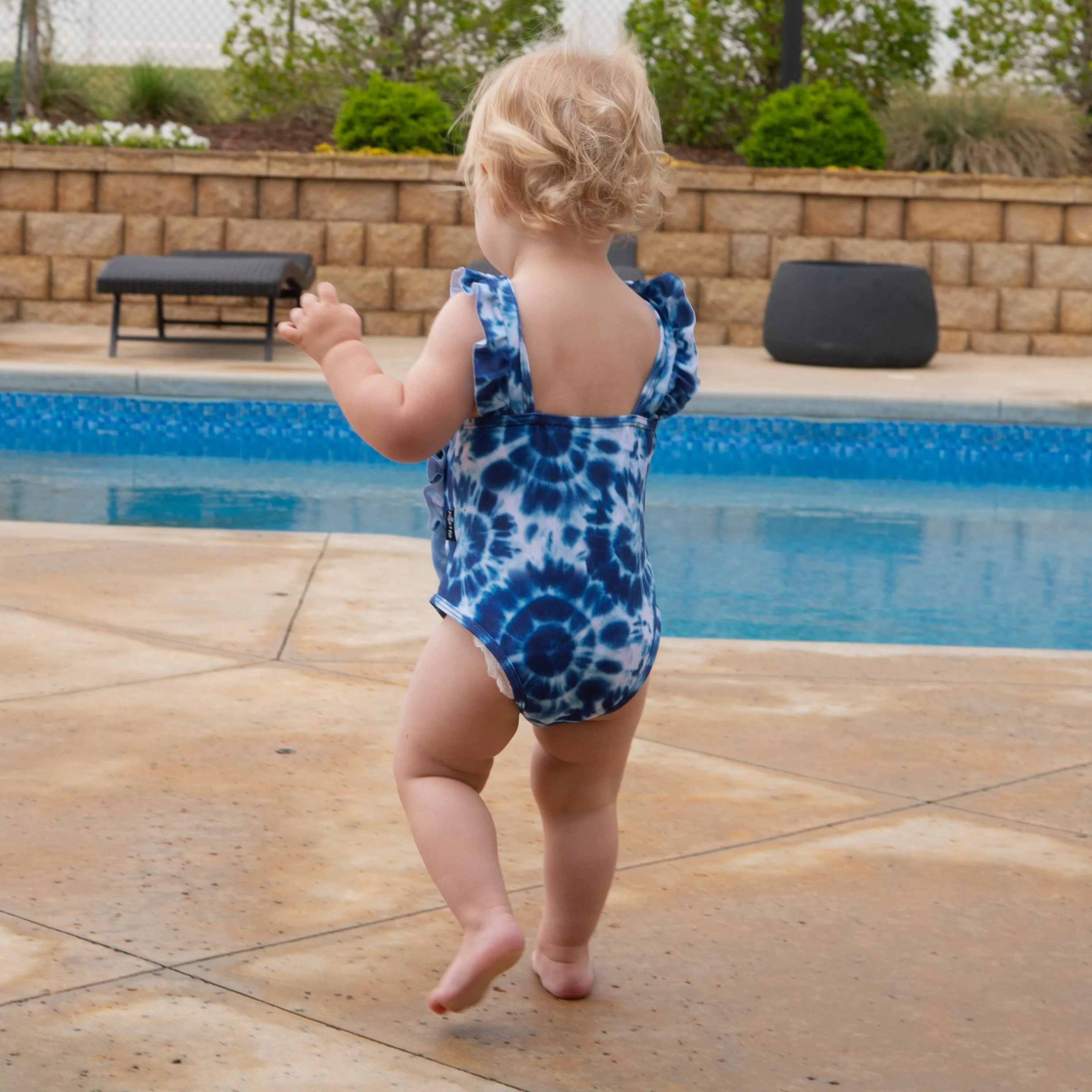 RUFFLE SWIMSUIT- Blue Tie Dye