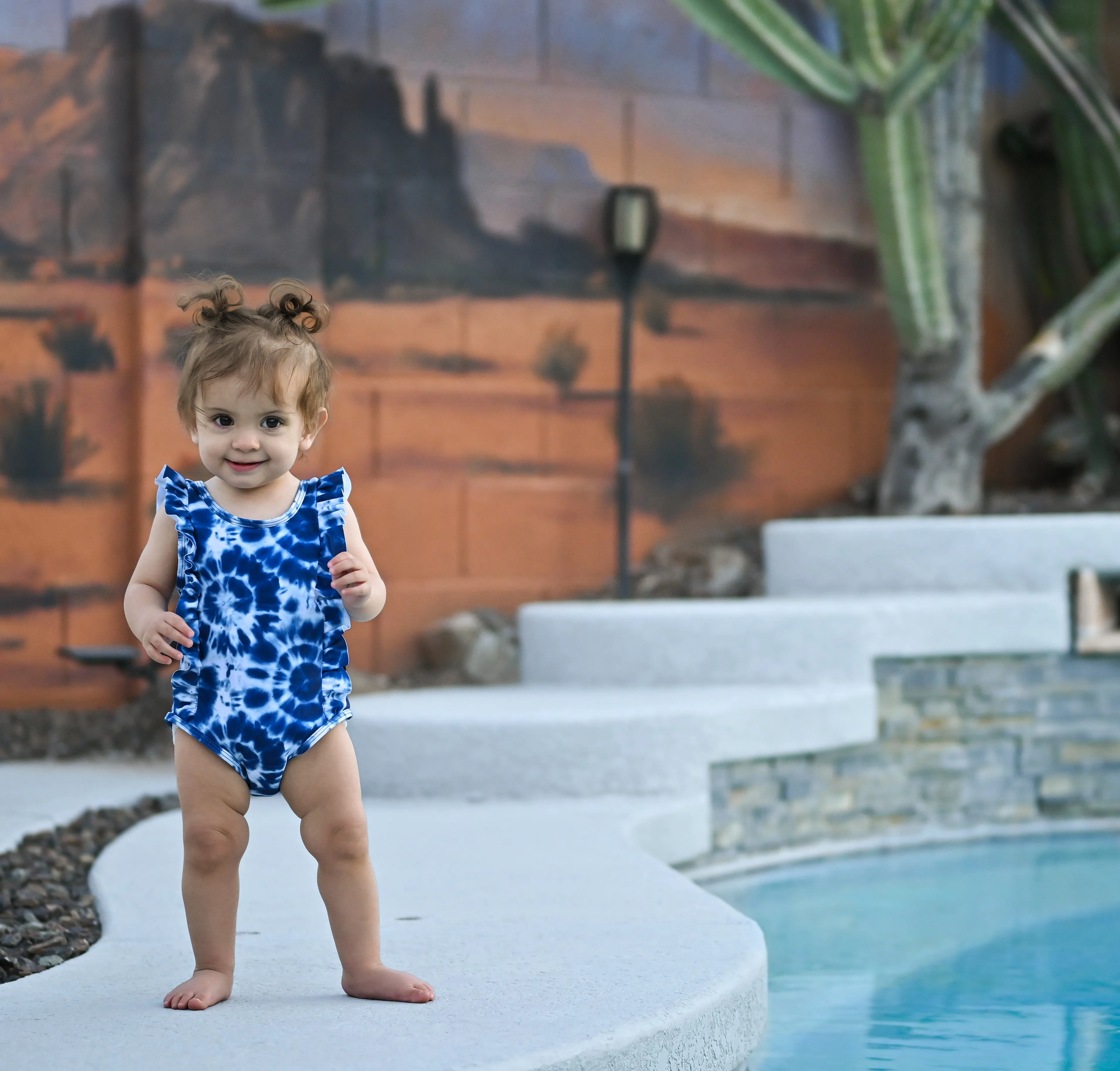 RUFFLE SWIMSUIT- Blue Tie Dye