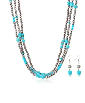 Rustic Couture's Turquoise Beaded Necklace Earrings Set