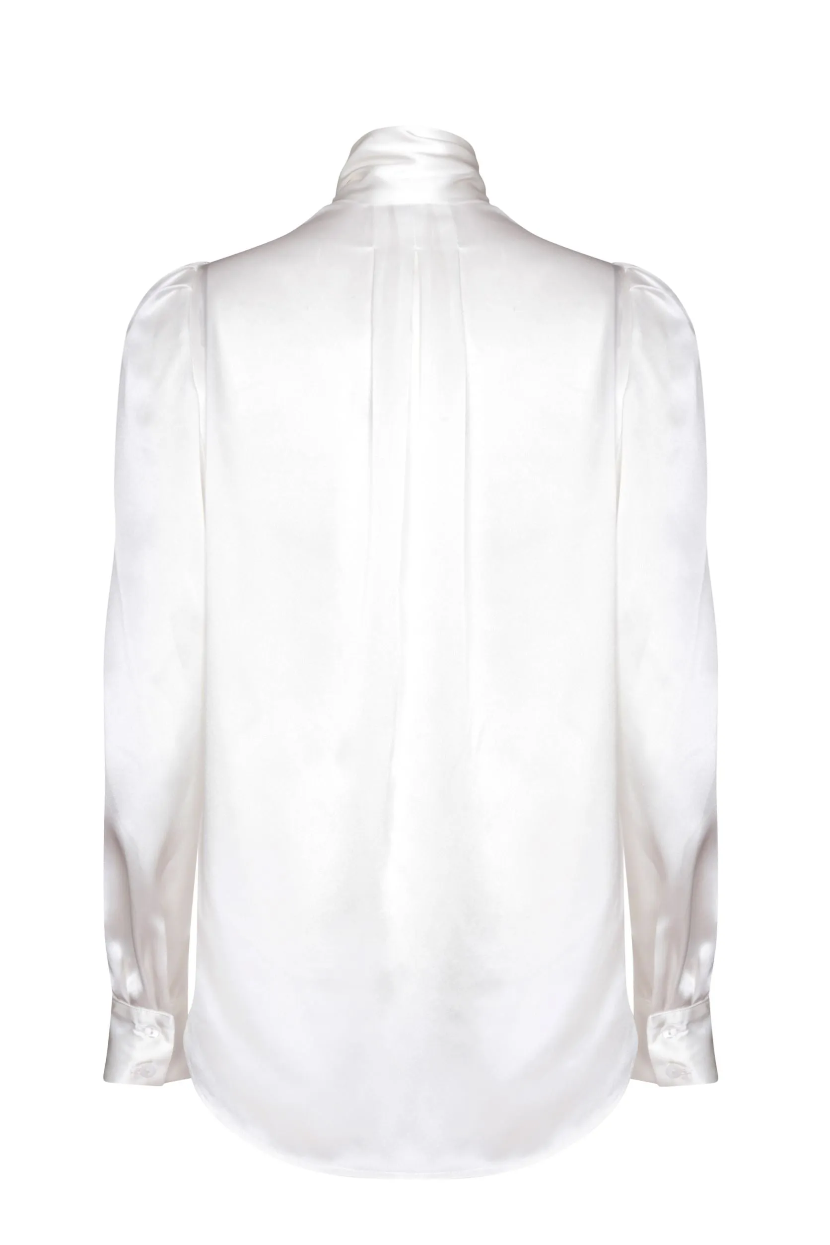 Silk Satin Tie-Neck Blouse in Ivory - Denisa