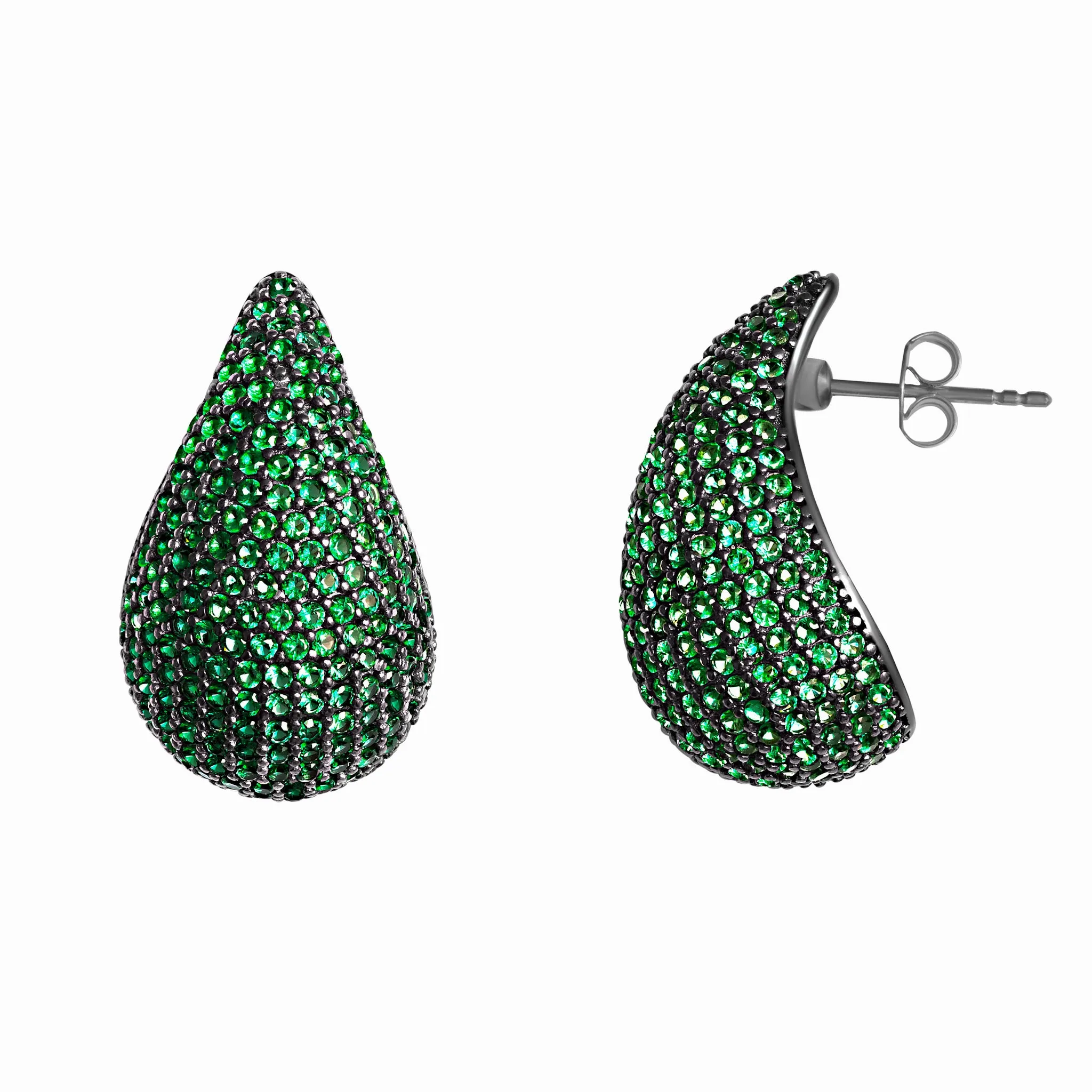 Silver green pave teardrop earrings