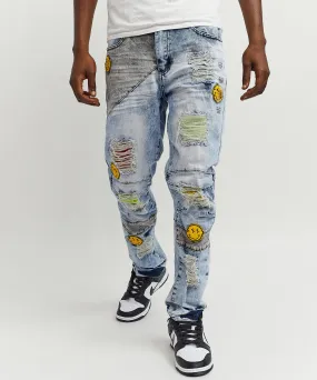 Smiley Patch Light Washed Denim Jeans