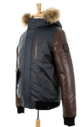 Stephan Leather Sleeved Bomber Jacket With Fur Trim