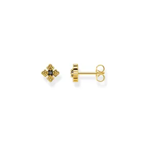 STERLING SILVER YELLOW GOLD PLATED REBEL BLACK CZ CROSS STUD EARRINGS