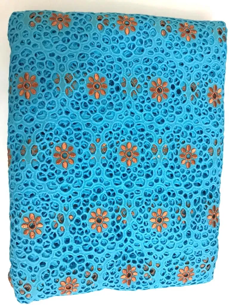 Turquoise Blue Lace with Orange Flowers