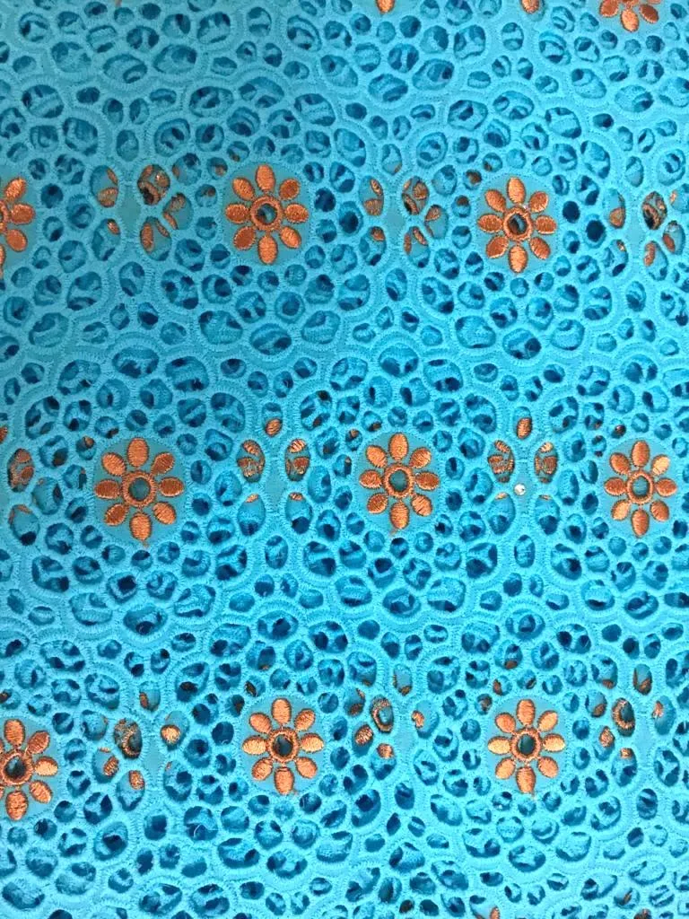 Turquoise Blue Lace with Orange Flowers