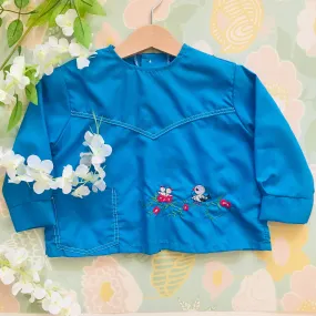 Vintage 1960s Blue "Birdies"  Baby / Toddler Nylon Shirt / Blouse French Made 12-18 Months