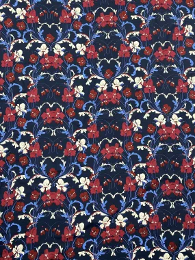 Viscose Challis - White and Red Poppies