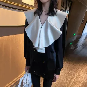 Wide Ruffle Collar Double Breasted Shirt