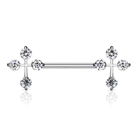 WildKlass CZ Cross Ends 316L Surgical Steel Nipple Barbell Rings