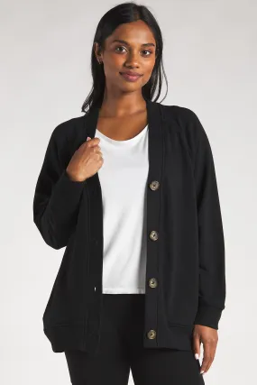 Yasmine Button-Front Bamboo Cardigan - Black