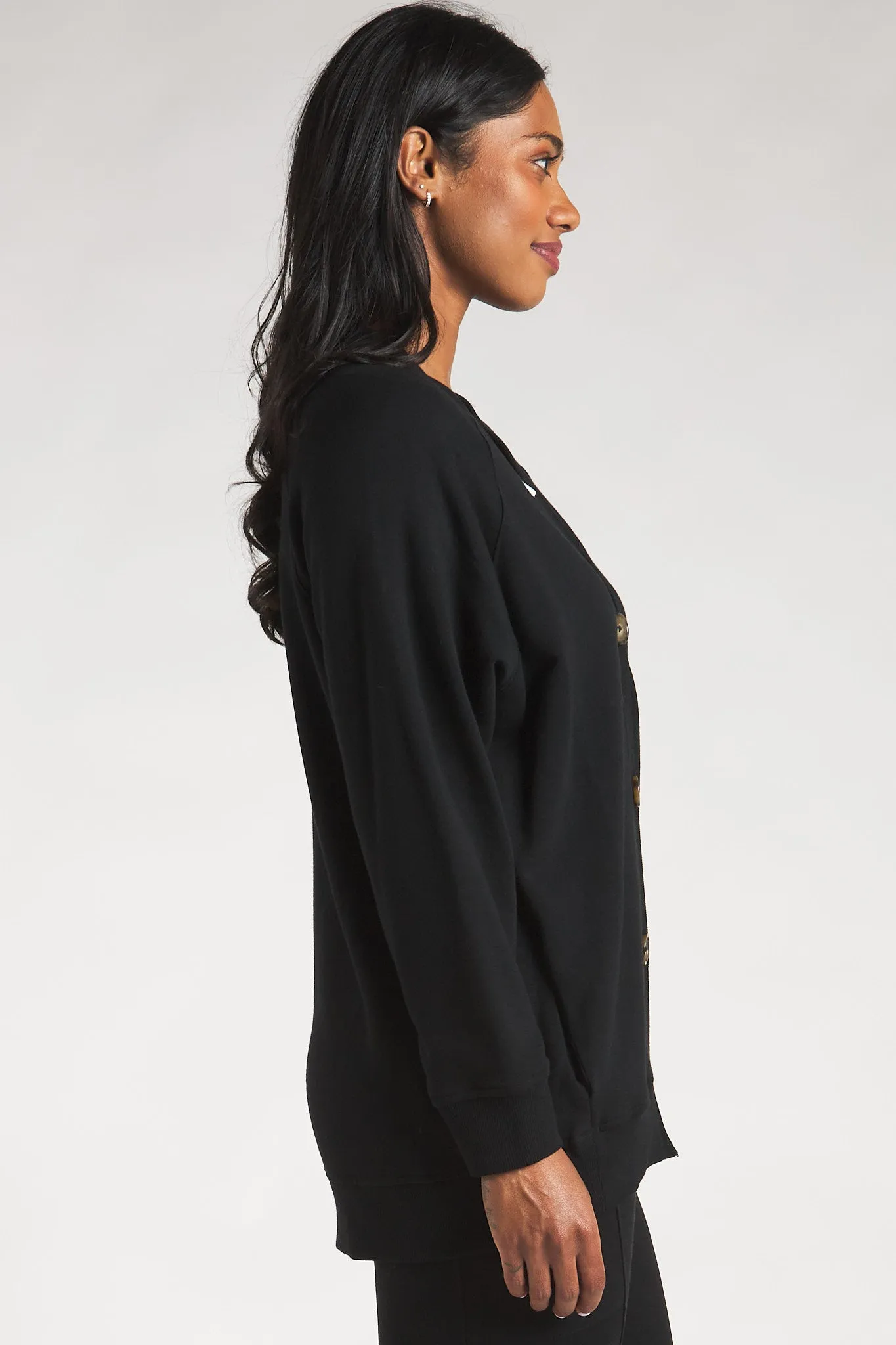 Yasmine Button-Front Bamboo Cardigan - Black