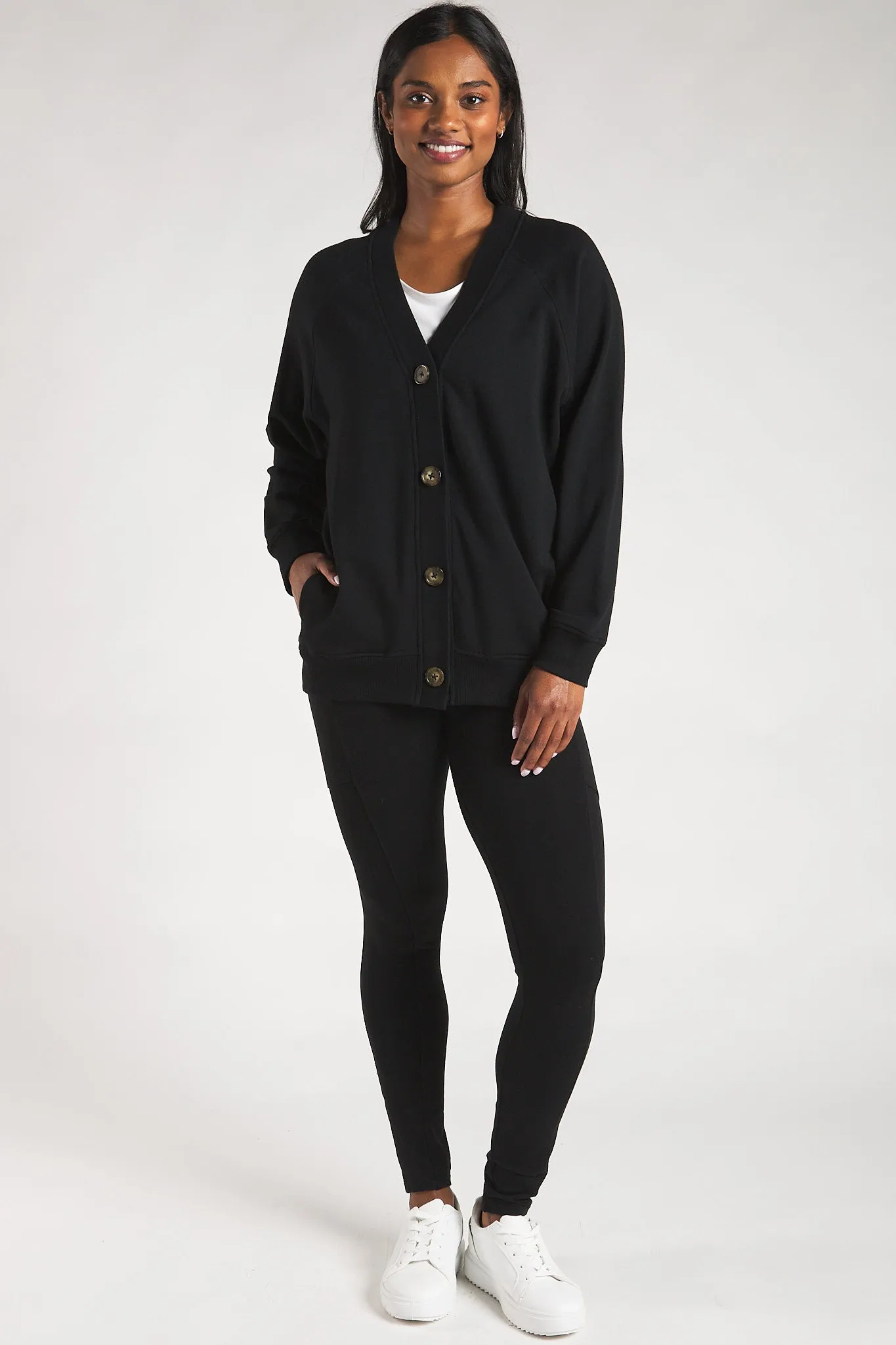 Yasmine Button-Front Bamboo Cardigan - Black