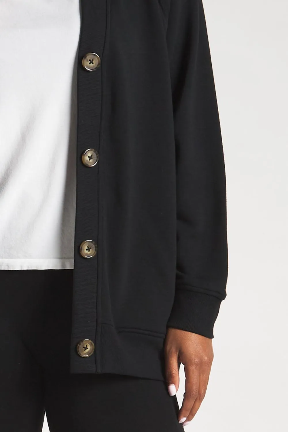 Yasmine Button-Front Bamboo Cardigan - Black