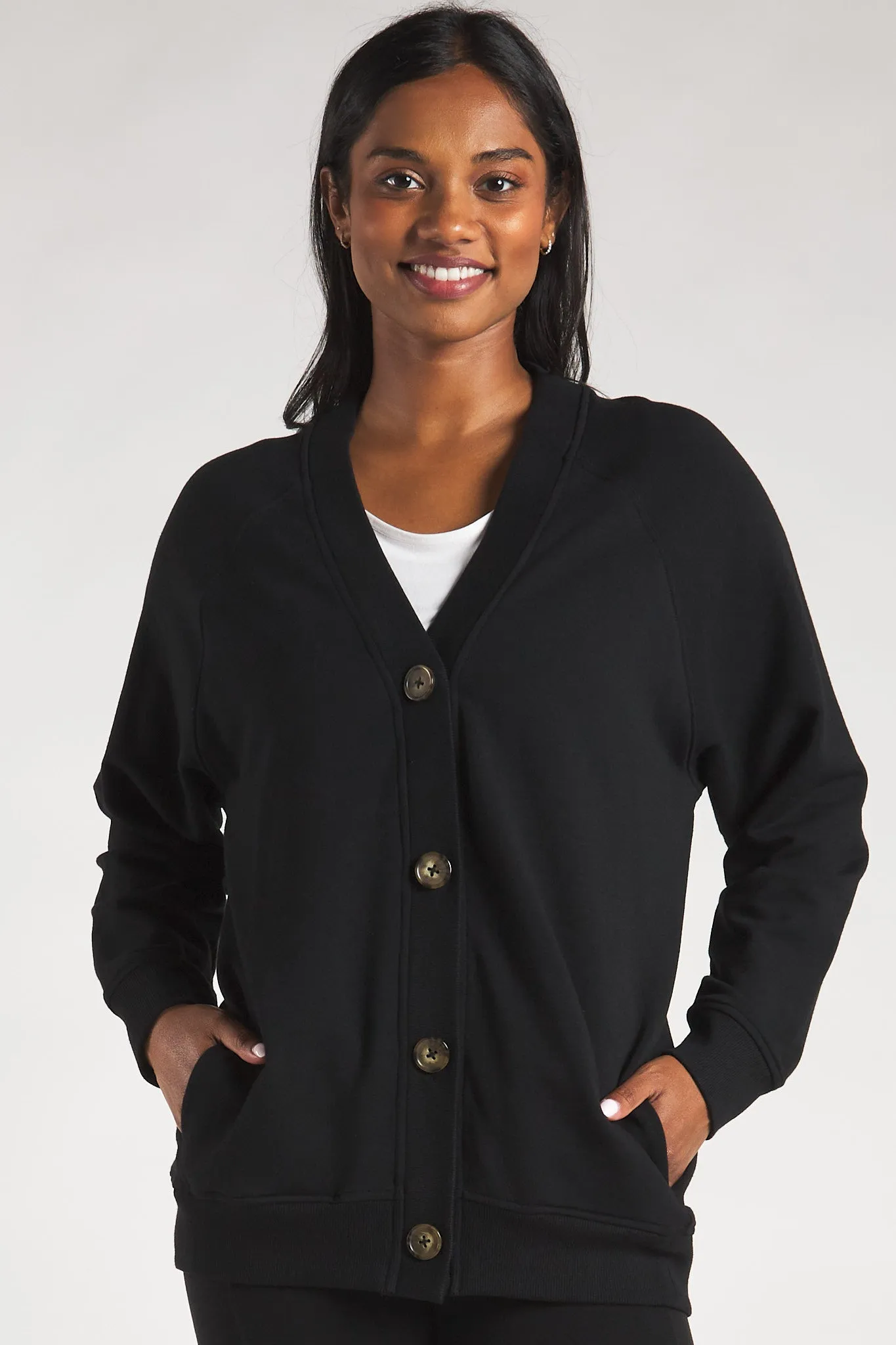 Yasmine Button-Front Bamboo Cardigan - Black